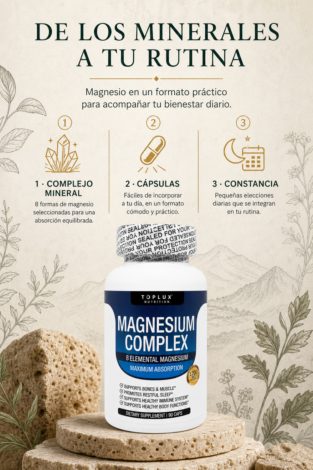 El Magnesium Complex de Toplux, 8 tipos de magnesion.