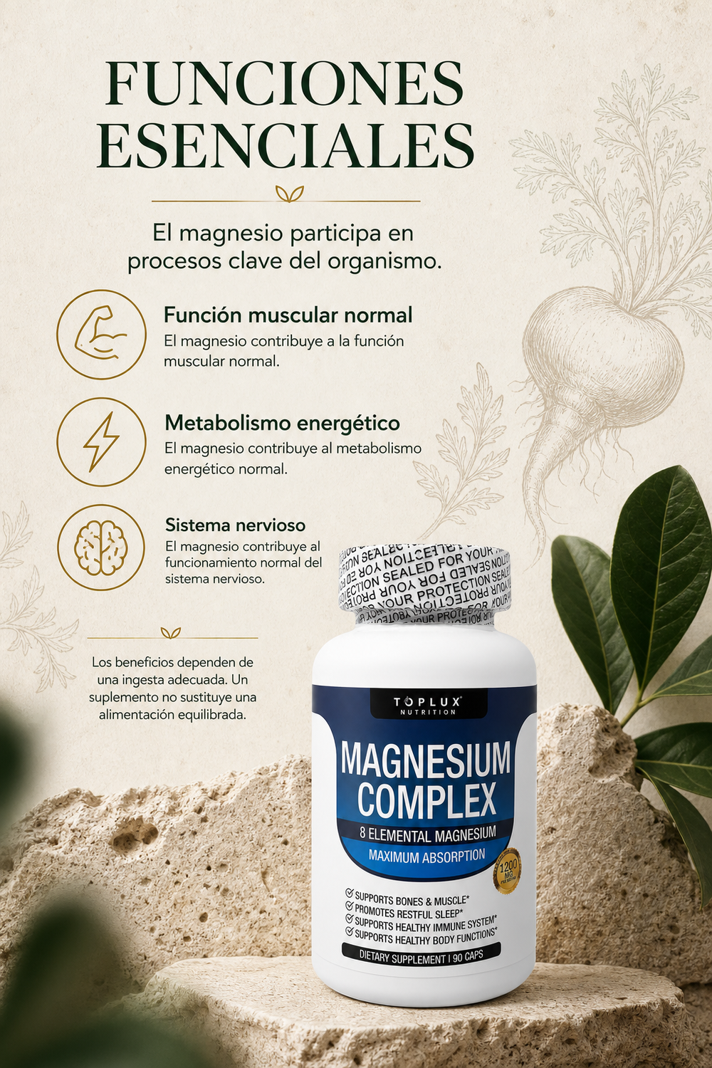 El Magnesium Complex de Toplux, 8 tipos de magnesion.
