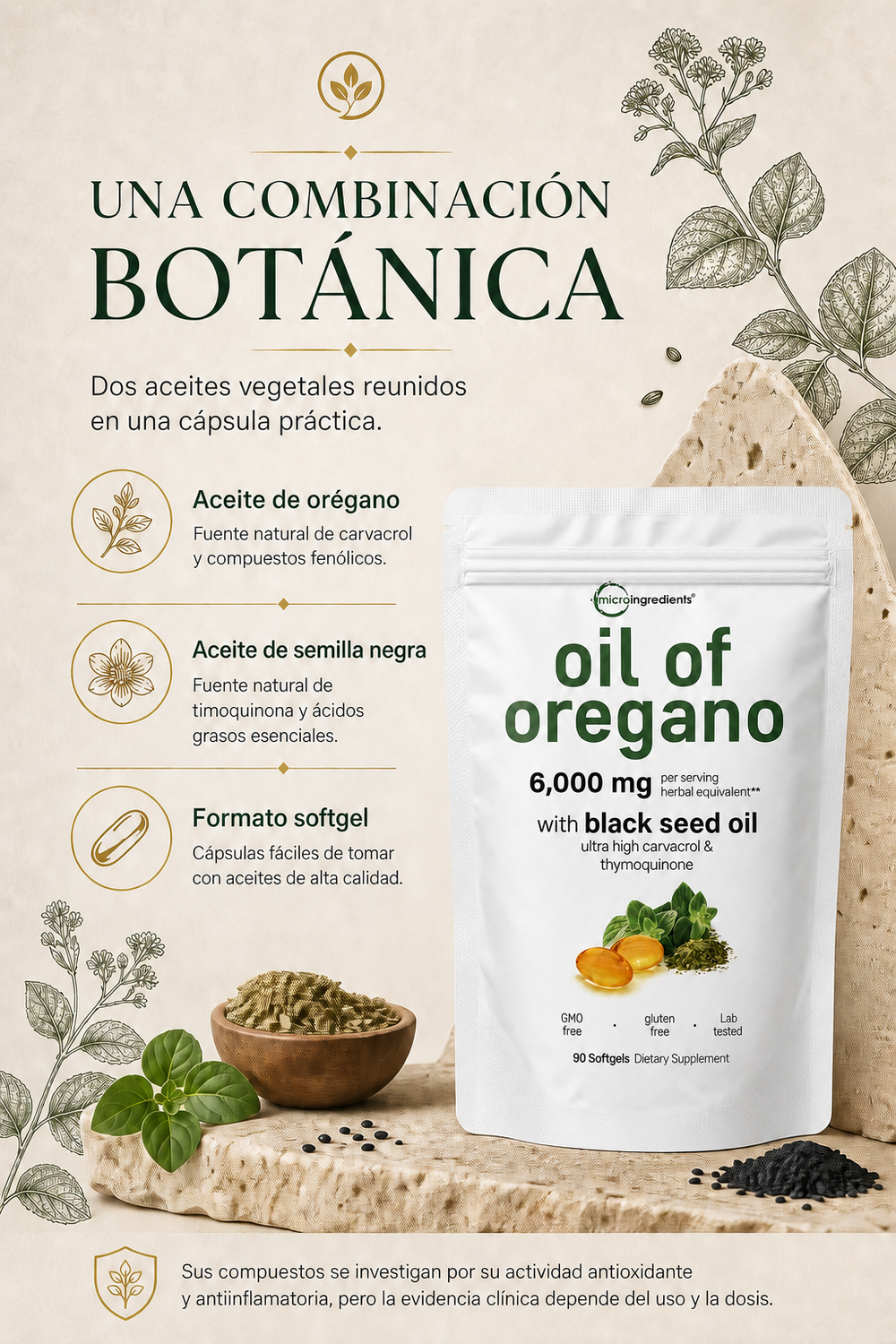 Aceite de oregano con aceite de semilla negra