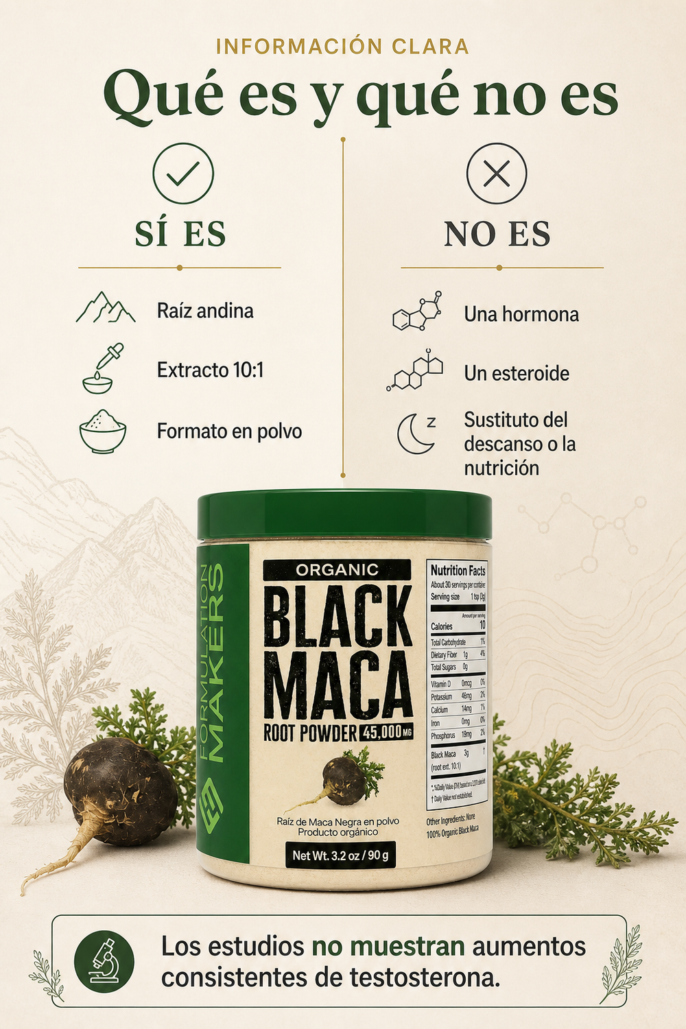 El suplemento de maca negra en polvo.