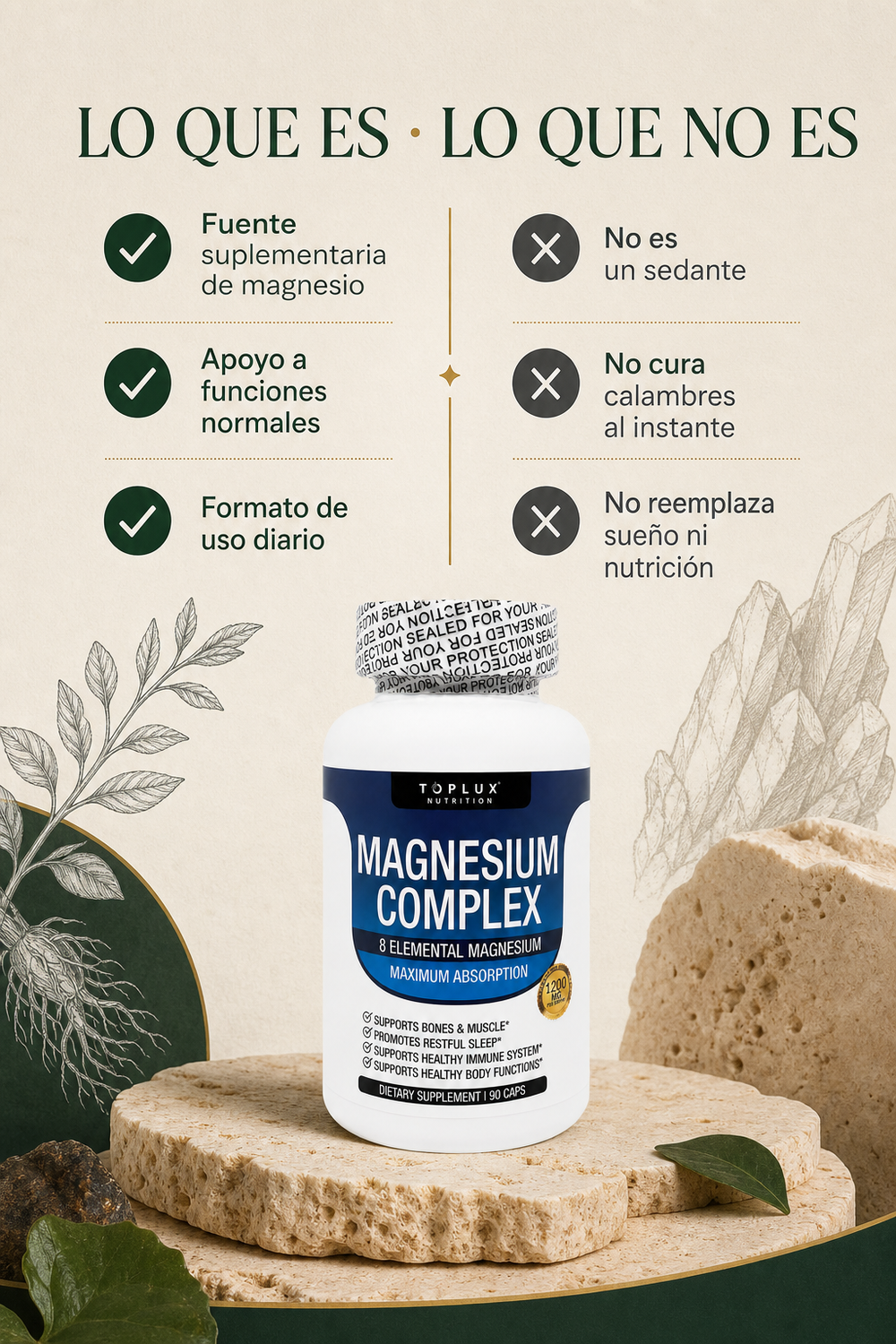 El Magnesium Complex de Toplux, 8 tipos de magnesion.