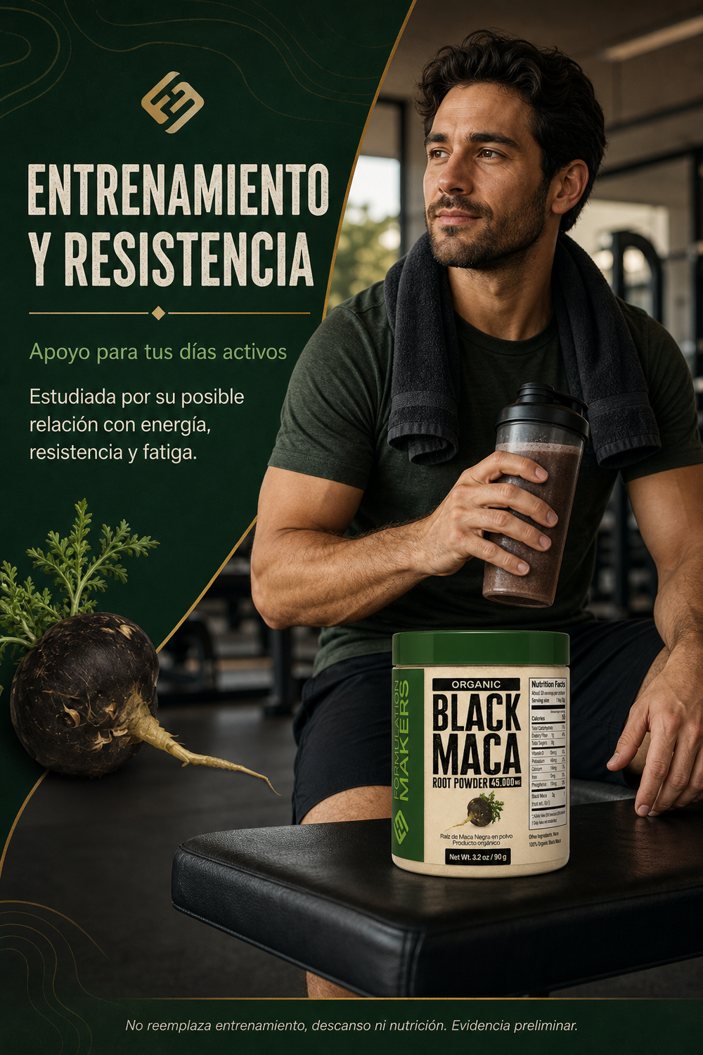 El suplemento de maca negra en polvo.