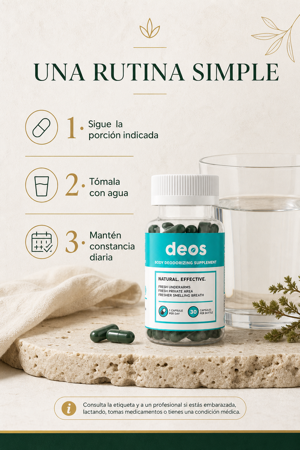 Deos — Desodorante Interno en Cápsulas, Clorofila y Menta