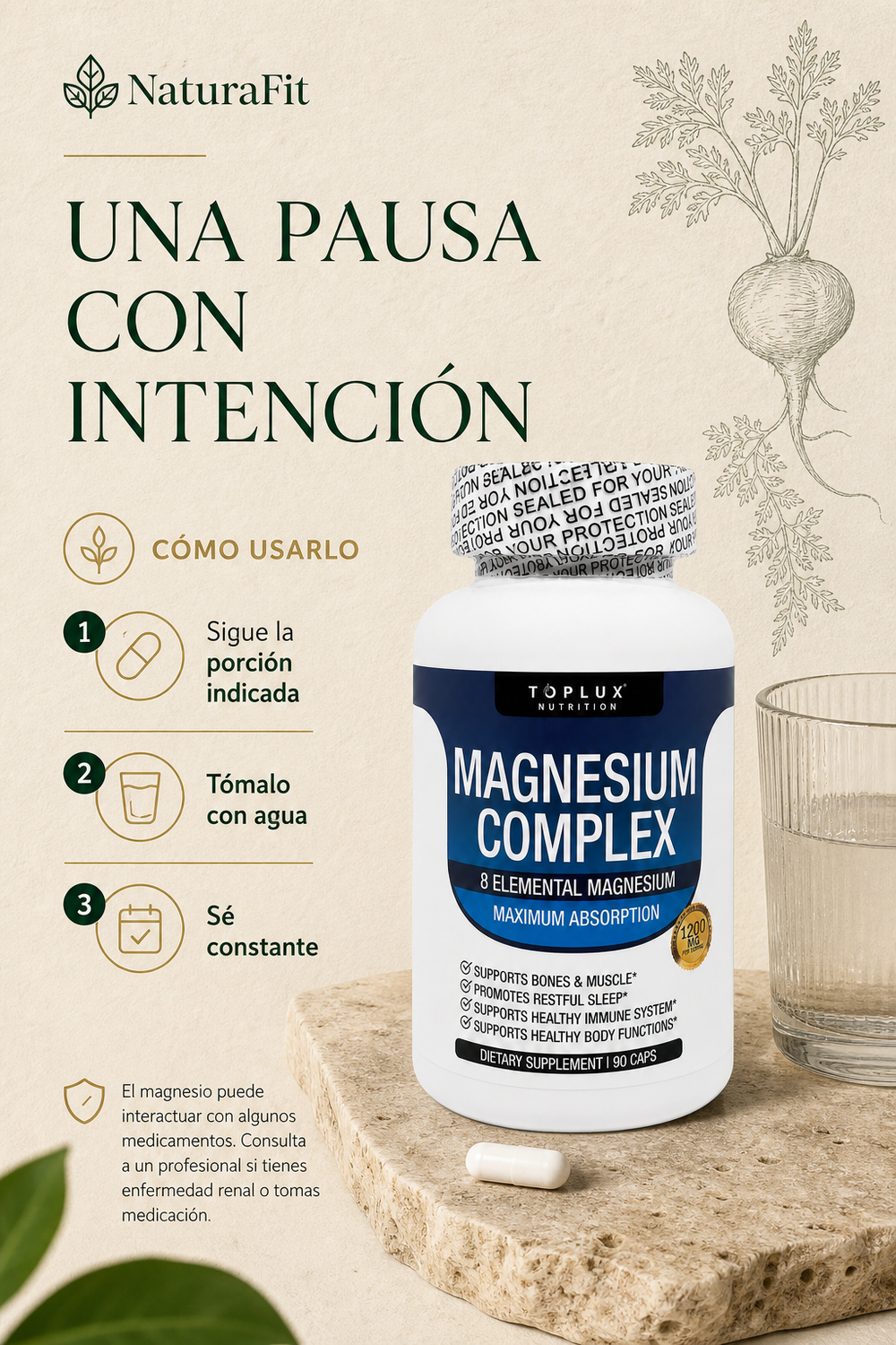 El Magnesium Complex de Toplux, 8 tipos de magnesion.